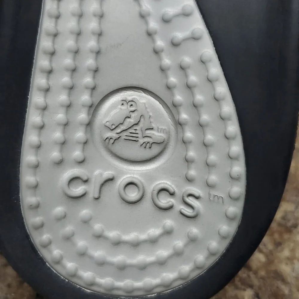 CROCS Women's Black and Gold Patterned Wedge Sandals Size 10